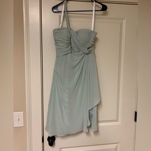 Azazie dusty sage one shoulder cocktail length chiffon bridesmaid dress